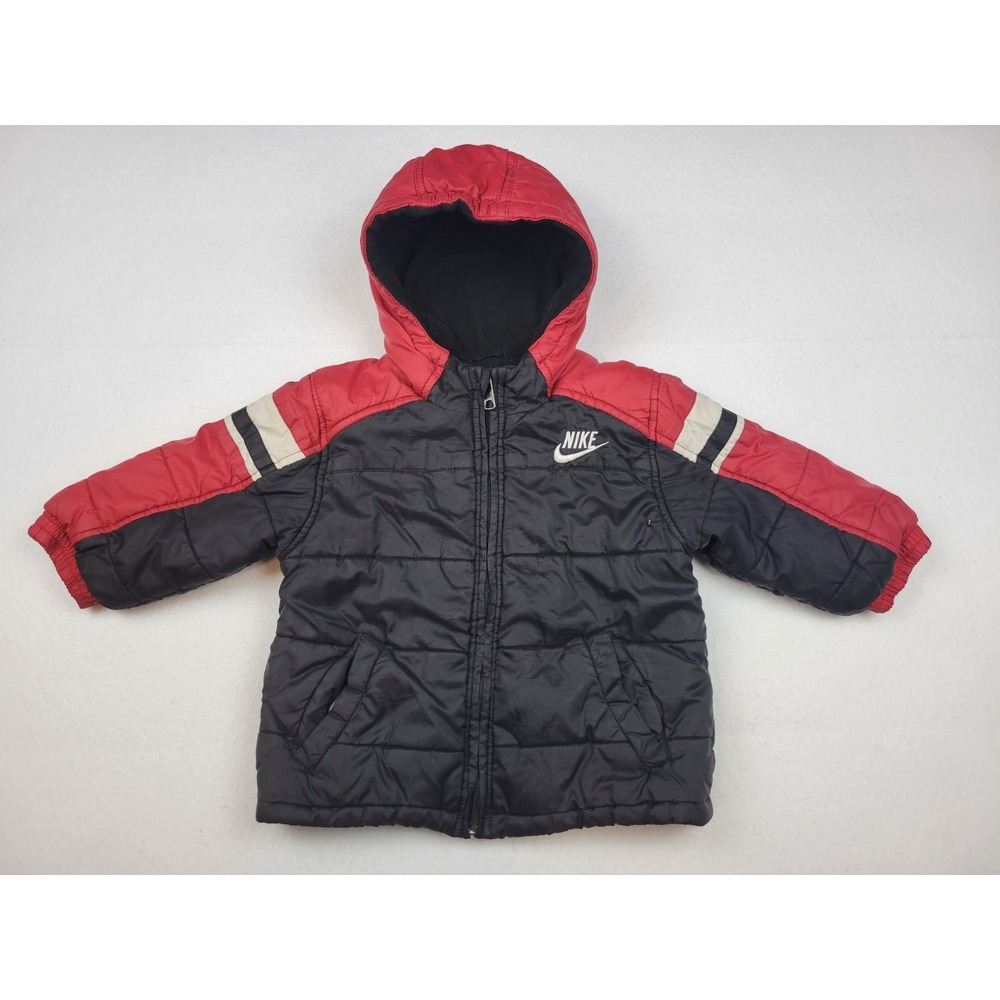 Vintage Y2K Nike Embroidered Swoosh Red Black Puffer Jacket Toddler 2T
